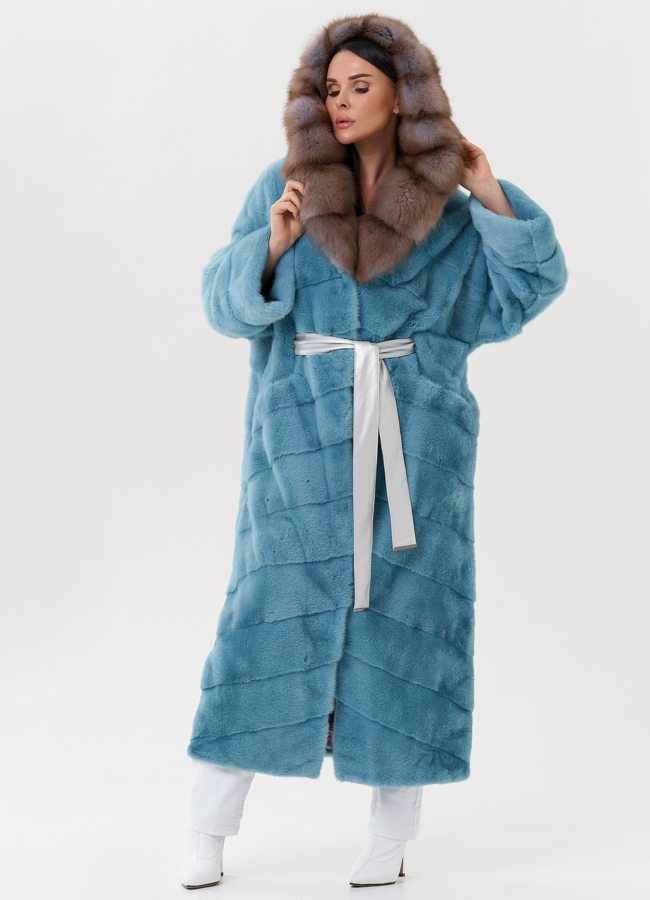 Женская норковая шуба с капюшоном из куницы модель № 27567 универмаг малина