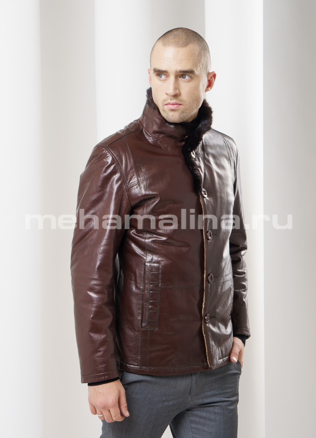 Дубленка мужская модель № DM-89 меха малина