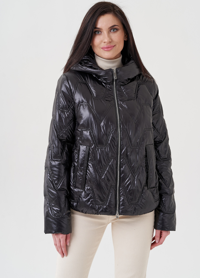 Куртка демисезонная с капюшоном модель № 3608 меха малина