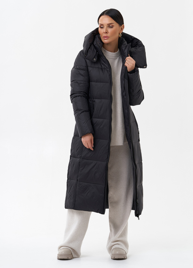 Длинный женский пуховик с капюшоном модель № 29184 универмаг малина