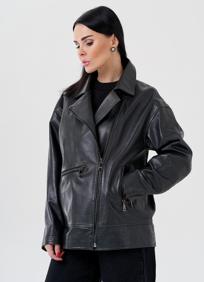 Женская куртка-косуха оверсайз  модель № 24120 универмаг малина