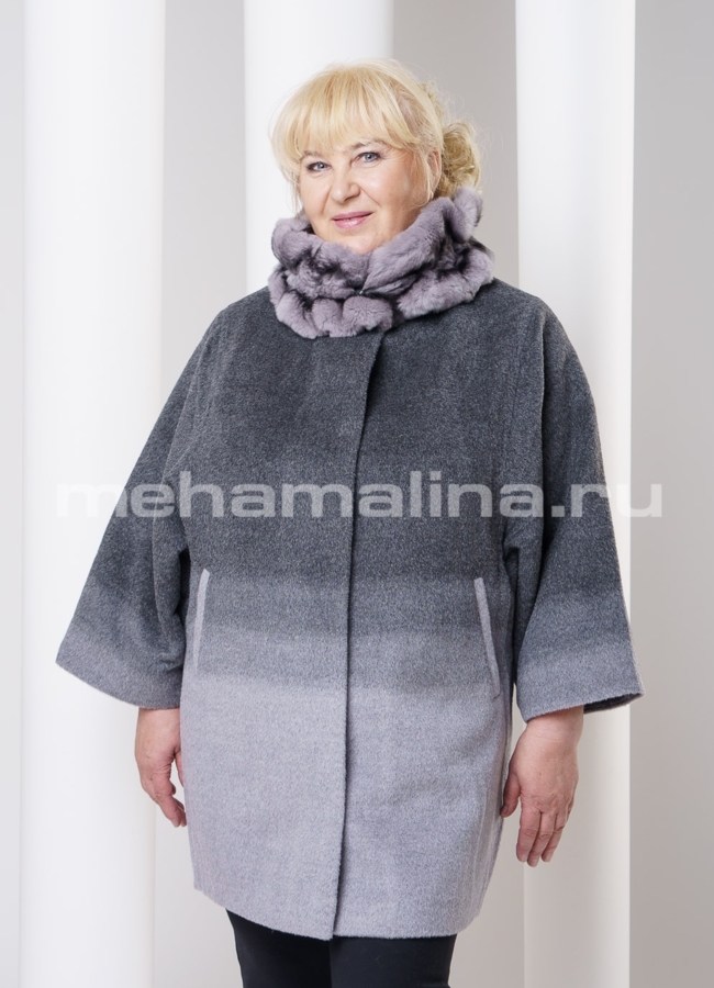 Пальто осеннее, деграде модель № BP-26 меха малина