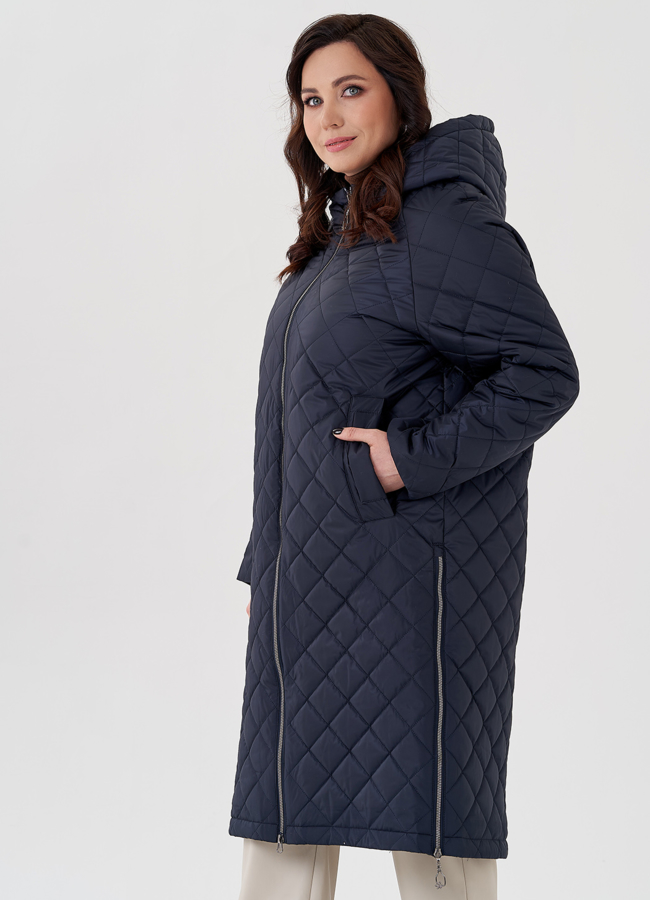 Пальто с капюшоном синего цвета  модель № 23939 в рассрочку