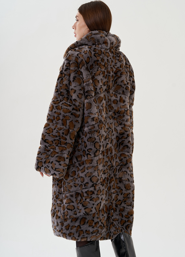 Шуба из кролика с экзотическим принтом модель № 81497 в кредит