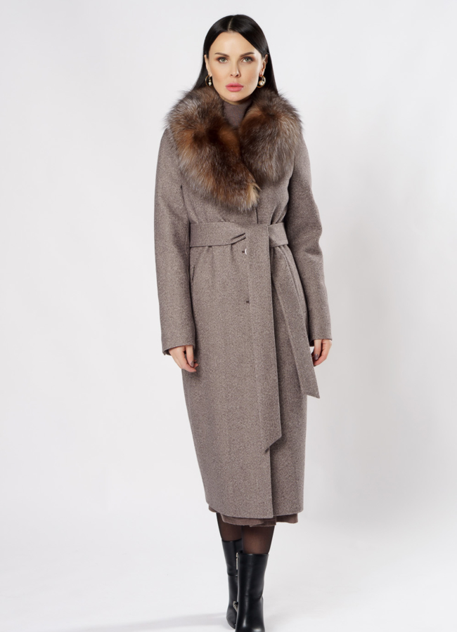 фото Удлиненное зимнее пальто с поясом модель № 051