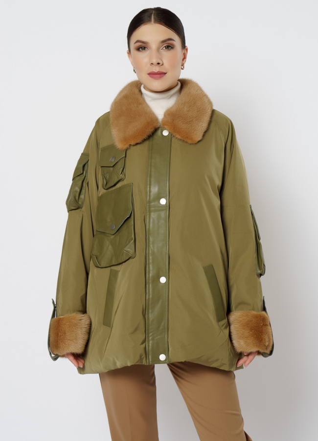 Пуховик оверсайз с мехом модель № 20-015 универмаг малина