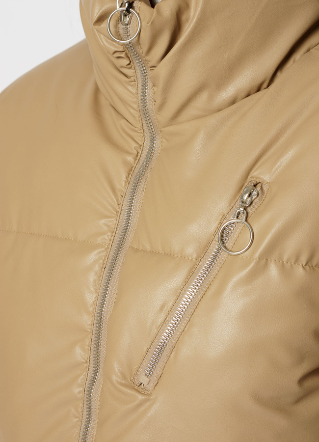 Куртка из эко кожи утепленная бежевого цвета модель № 821 универмаг малина