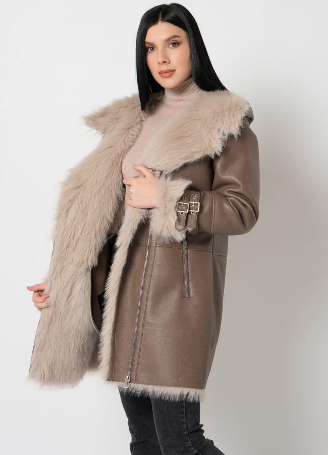 Дубленка из эко меха под тоскану модель № 79315 универмаг малина