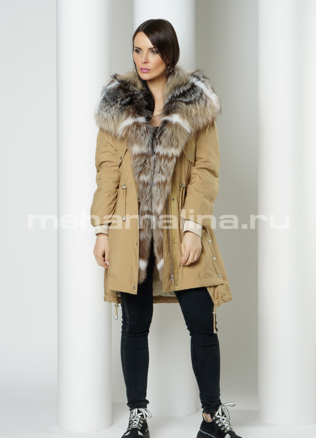 фото Парка с мехом на молнии с капюшоном модель № 959