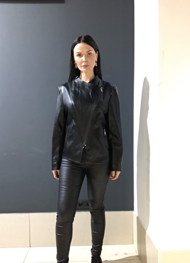 Куртка из эко кожи  модель № 9707 меха малина