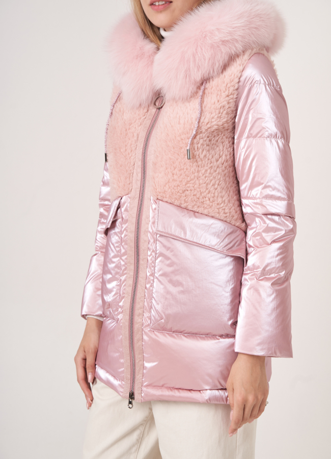 Комбинированный пуховик с шерстью модель № 912 в рассрочку