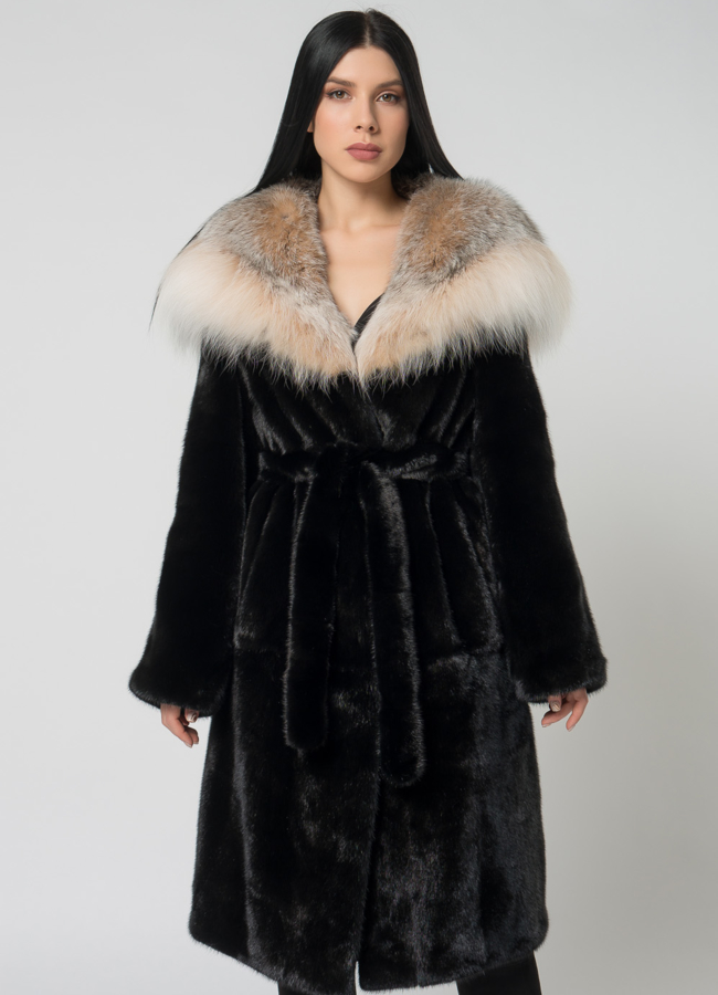 Шуба из скандинавской норки с рысью модель № 1501 универмаг малина