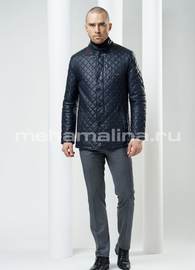 Кожаная куртка, цвет синий модель № KP-73 меха малина Кожаная куртка, цвет синий модель № KP-73 меха малина