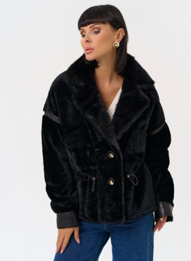 Женская короткая дубленка с английским воротником из меха норки