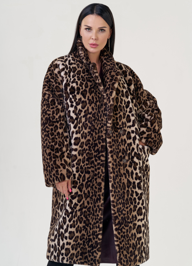 фото Женское пальто из искуссвенного меха с английским воротником модель № 23183