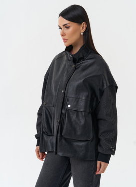 Куртка из эко кожи с воротником стойкой