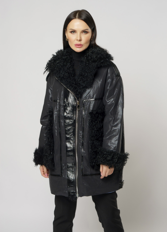 фото Двусторонний пуховик на молнии с английским воротником модель № 133