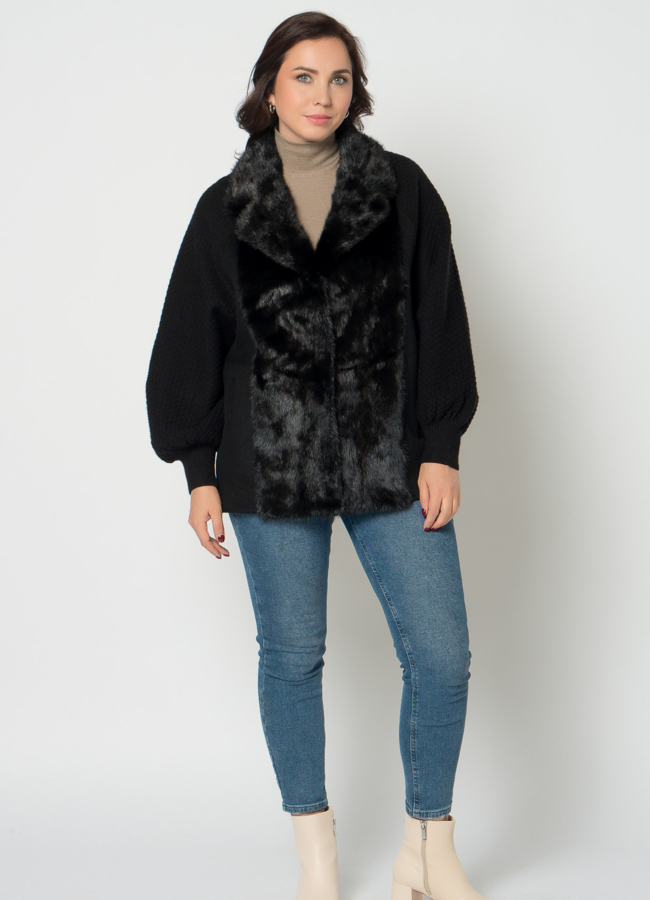 фото Кардиган черного цвета с отделкой из норки модель № 21664
