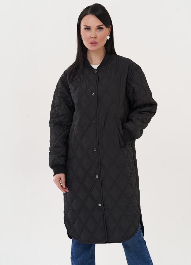 Стеганое пальто-рубашка модель № 27021 меха малина