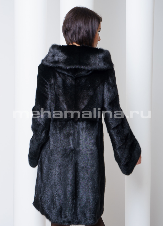 Шуба норка приталенная, с капюшоном модель № S-263 универмаг малина