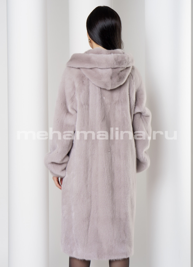 Шуба из норки с капюшоном, фасон баллон, цвет лаванда  модель № S-760 в рассрочку