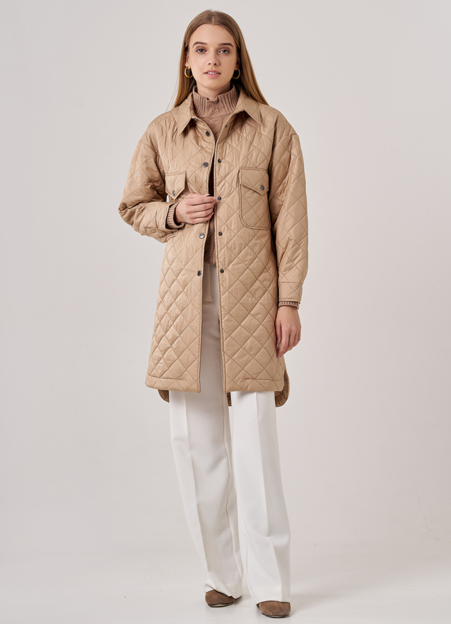Полупальто-рубашка бежевого цвета модель № 38 в кредит