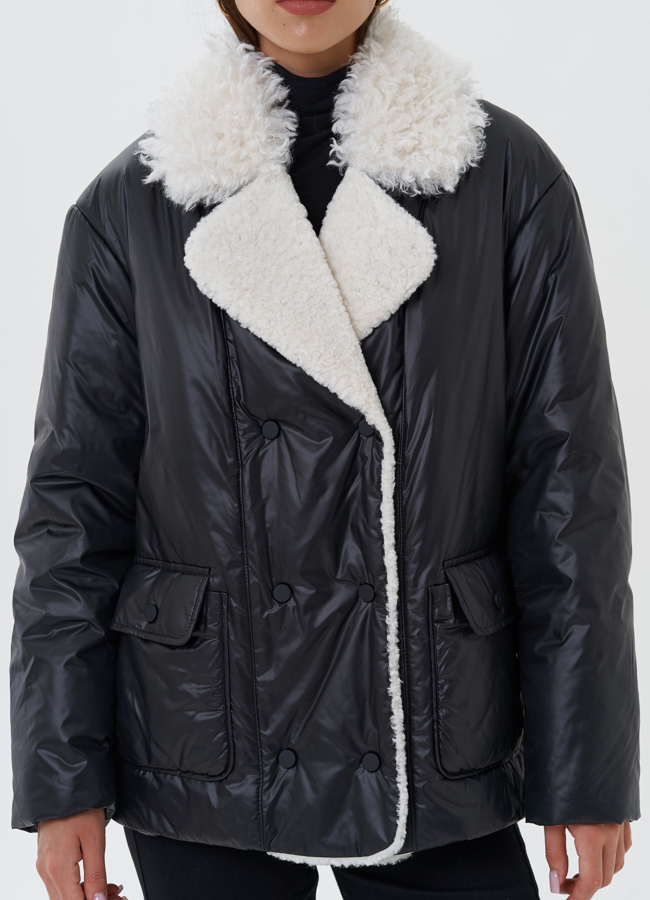 Утепленная куртка с воротником из эко меха модель № 27658 универмаг малина