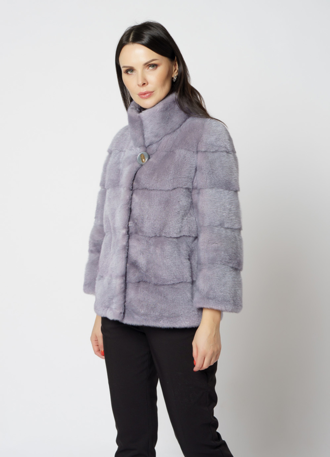 Норковая шуба с воротником стойкой голубого цвета модель № S-811 универмаг малина