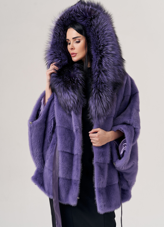 Норковая шуба с капюшоном  модель № 23852 универмаг малина