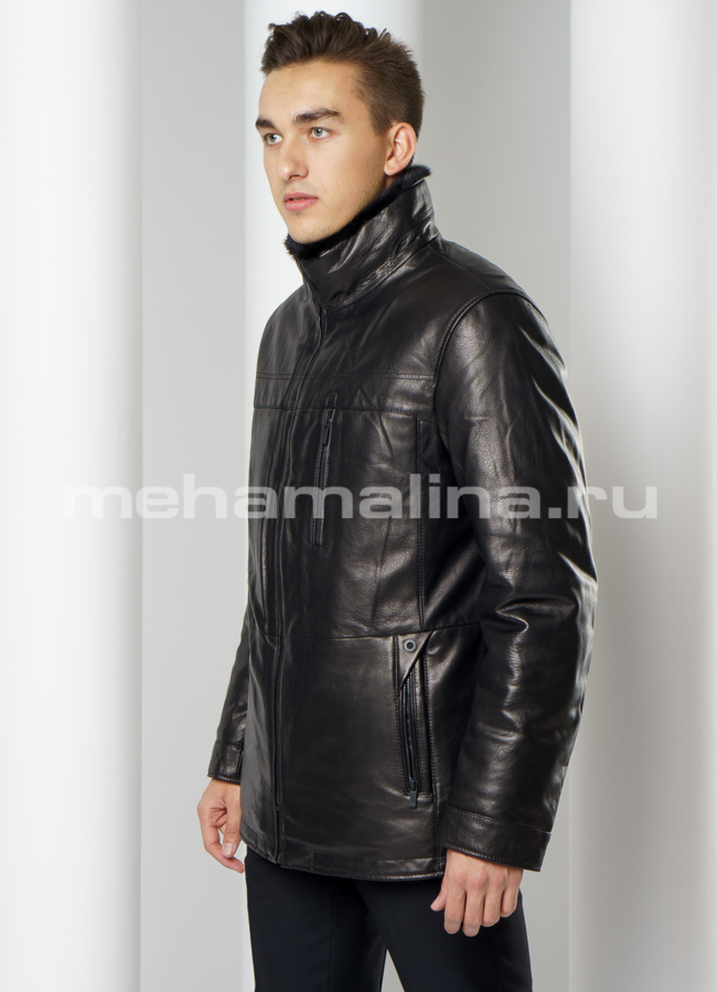 Кожаный пуховик модель № ПМ-96 в рассрочку