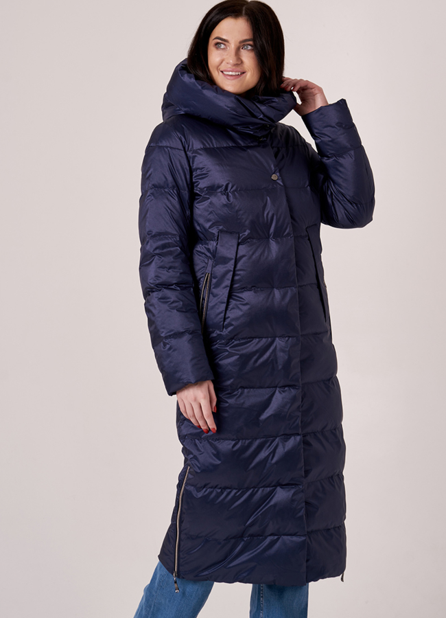 Удлиненная зимняя куртка модель № 3173 меха малина