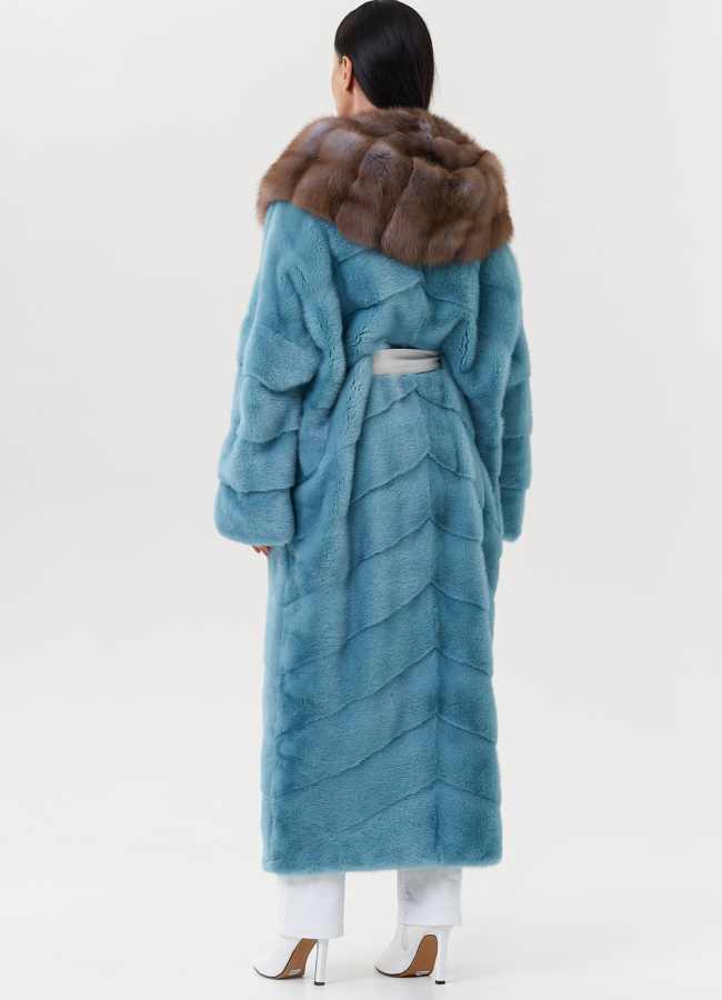 Женская норковая шуба с капюшоном из куницы модель № 27567 универмаг малина