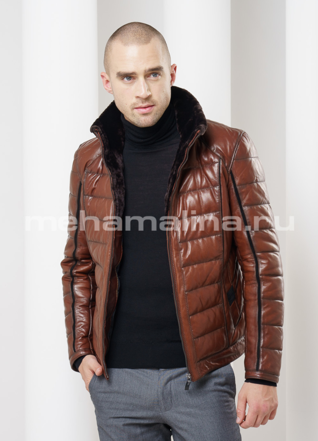 Кожаный пуховик модель № ПМ-55 в кредит