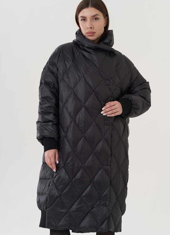 Женский пуховик оверсайз  модель № 25951 меха малина