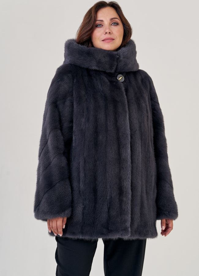 Женская шуба из норки в цвете графит модель № 23074 меха малина