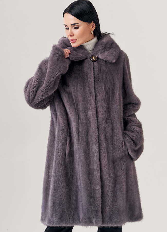 Шуба из норки с капюшоном  модель № 23326 универмаг малина