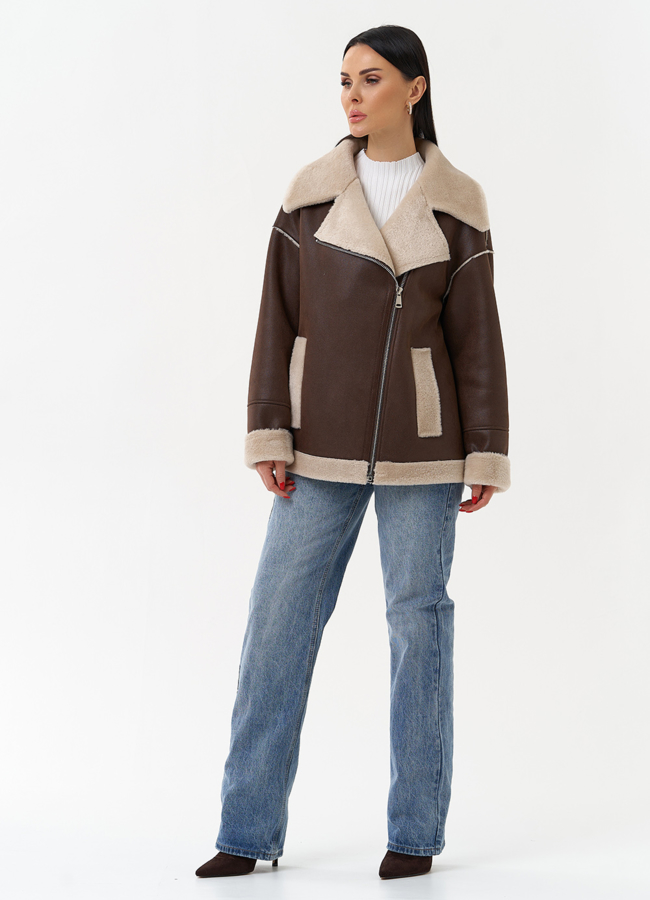 Женская дубленка из эко замши  модель № 29985 универмаг малина