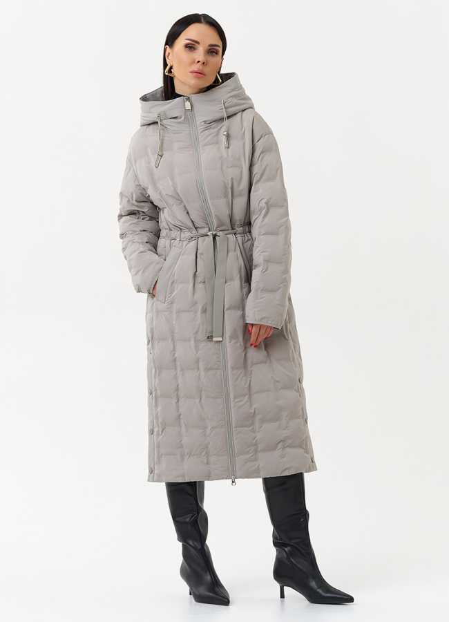 Женское утепленное пальто с капюшоном модель № 29943 меха малина