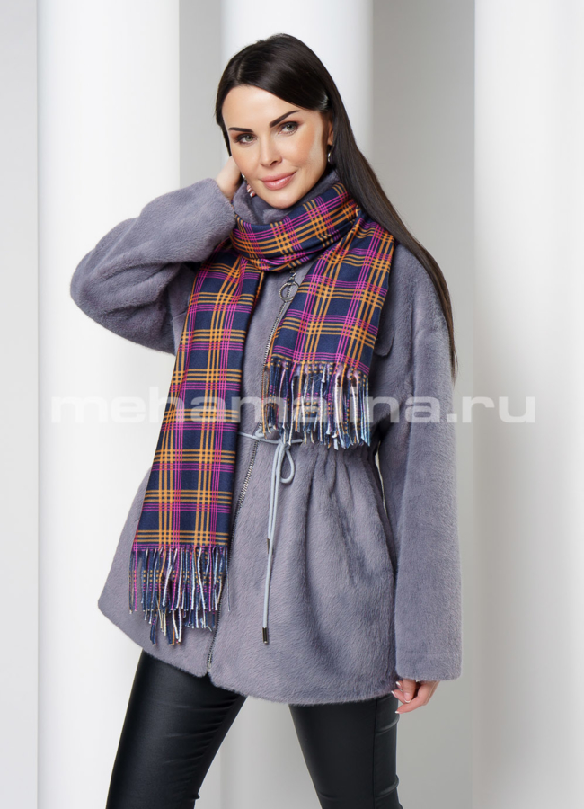 Женское пальто из ворсовой ткани модель № 035 меха малина