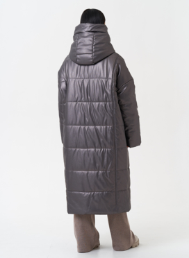 Пуховик из эко кожи с капюшоном