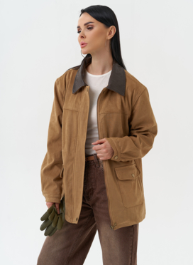 Женская парка из эко замши бежевого цвета