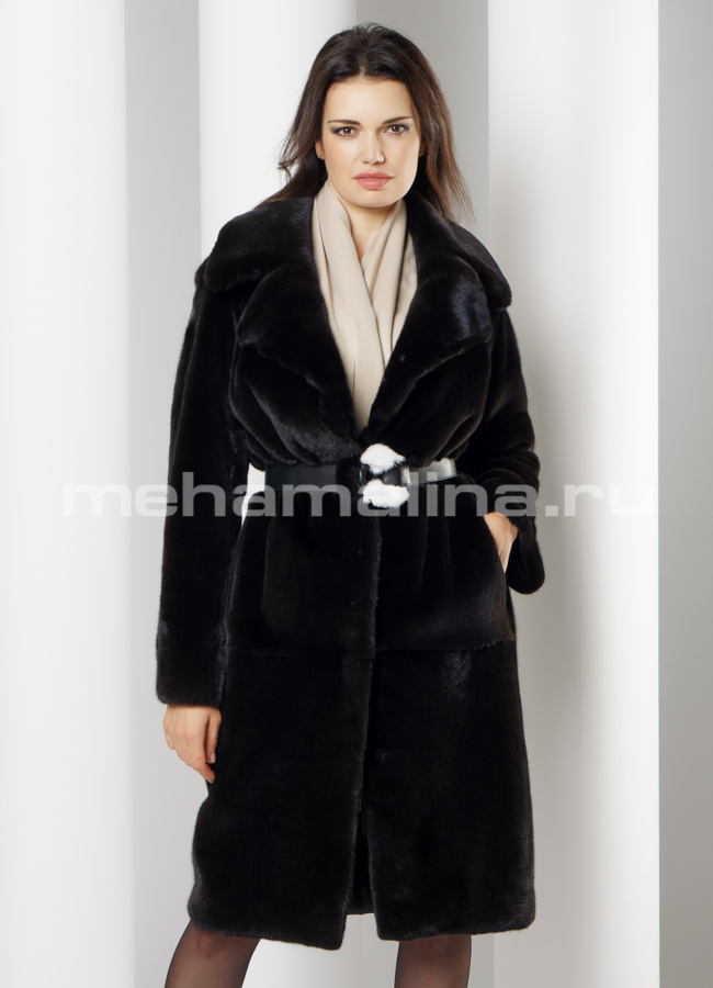 Шуба из норки модель № S-648 меха малина