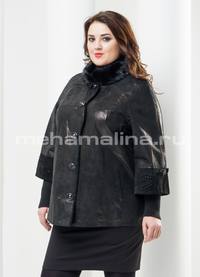 Куртка из замши модель № K-296 меха малина