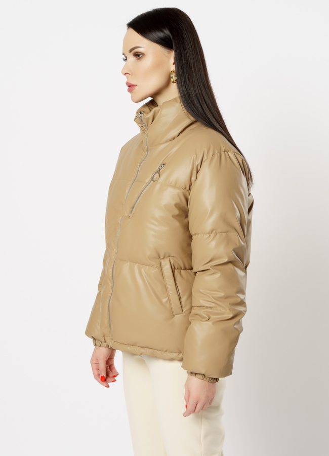 Куртка из эко кожи утепленная бежевого цвета модель № 821 универмаг малина