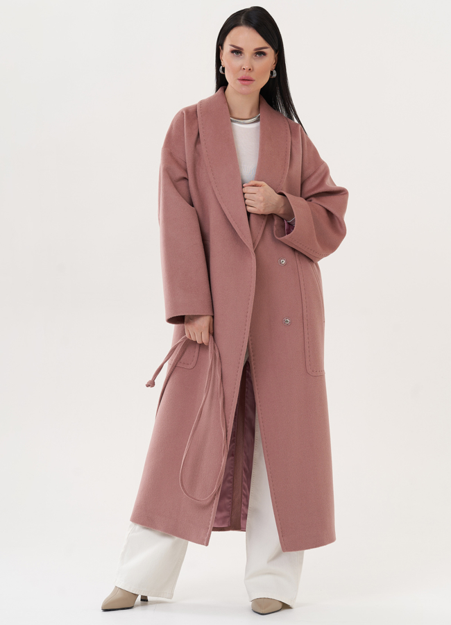 Длинное пальто с поясом модель № 27100 универмаг малина