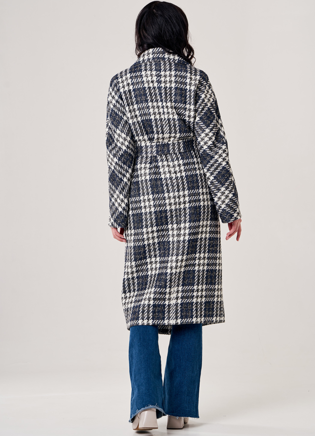 Пальто женское синего цвета с поясом модель № 20547 в кредит