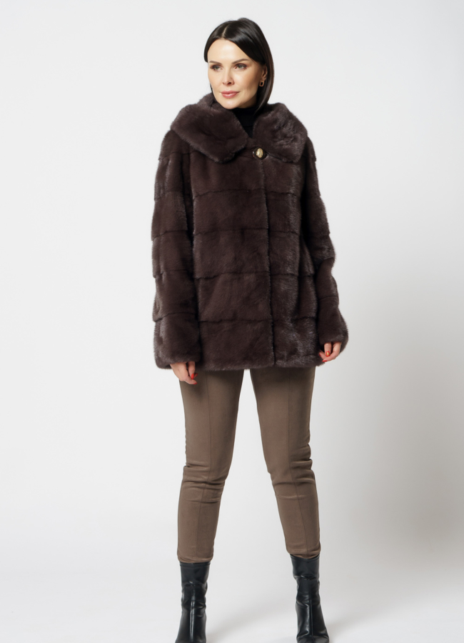Укороченная норковая шуба с капюшоном 2 в 1 модель № S-840 в кредит