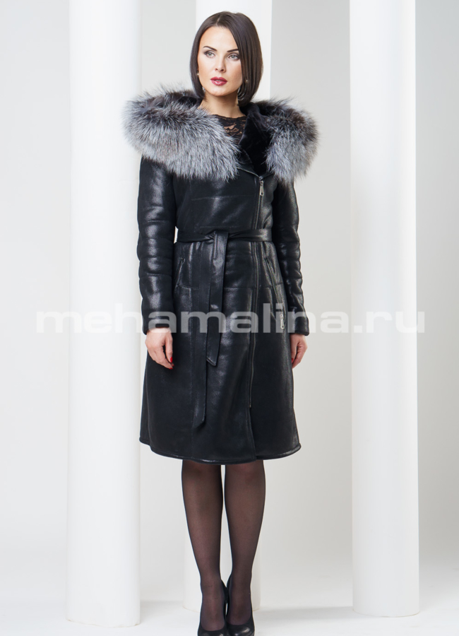 Дубленка с чернобуркой, цвет черный модель № D-144 в рассрочку