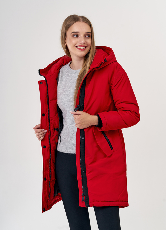 Женская парка в красном цвете модель № 21241 универмаг малина
