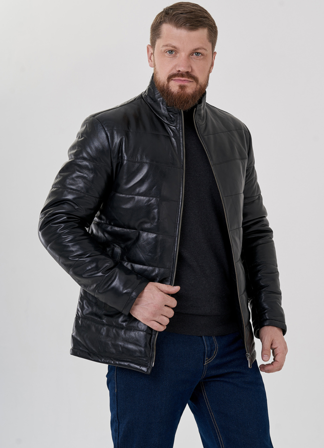 Утепленная кожаная куртка модель № 79189 в рассрочку